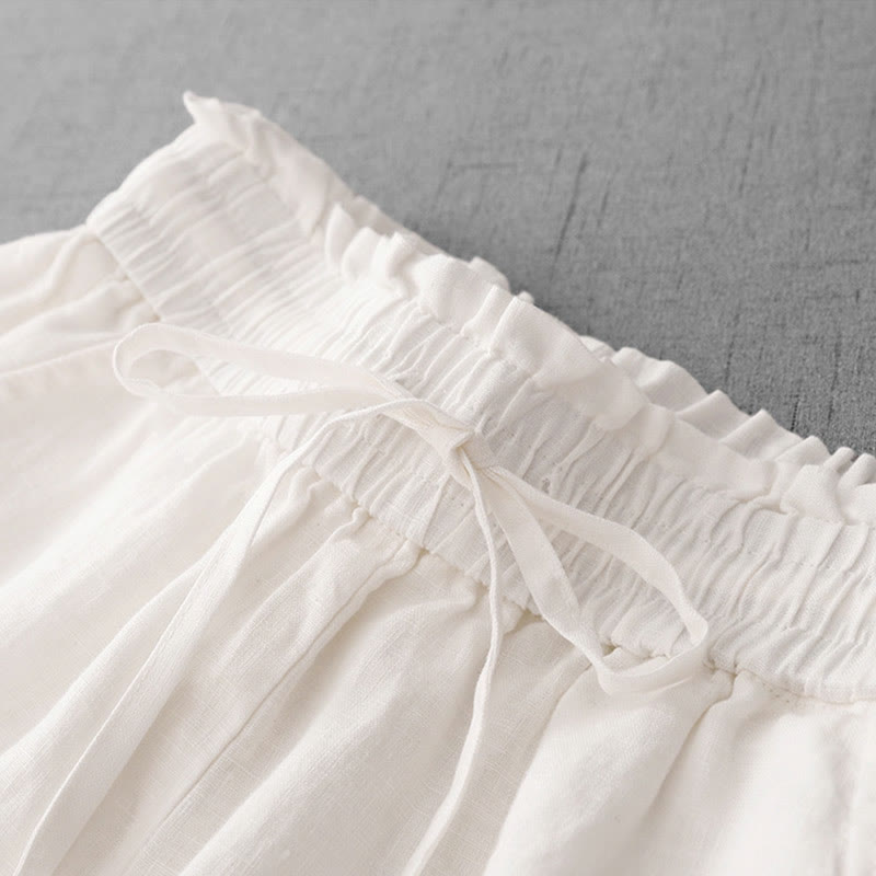 Buddha Stones, swobodne, wysokie, marszczone, ściągane sznurkiem, damskie, szerokie, bawełniane spodnie z kieszeniami - image 13