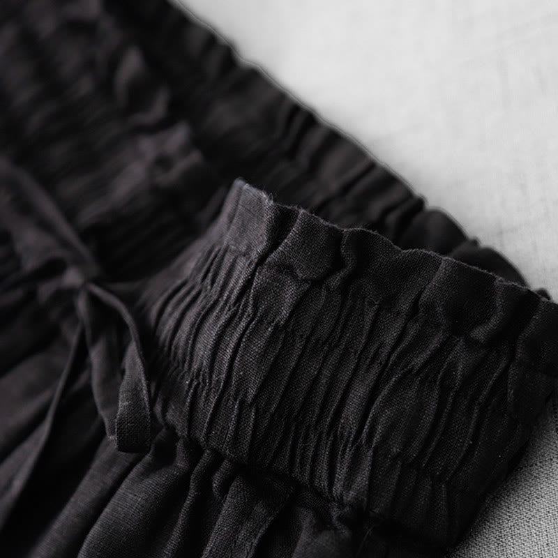 Buddha Stones, swobodne, wysokie, marszczone, ściągane sznurkiem, damskie, szerokie, bawełniane spodnie z kieszeniami - image 19