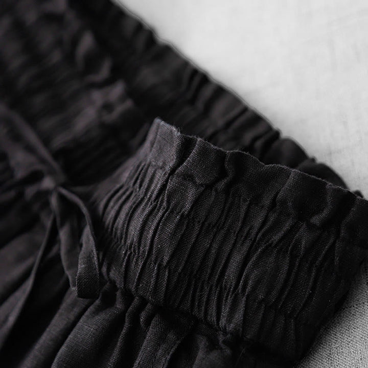 Buddha Stones, swobodne, wysokie, marszczone, ściągane sznurkiem, damskie, szerokie, bawełniane spodnie z kieszeniami - image 19