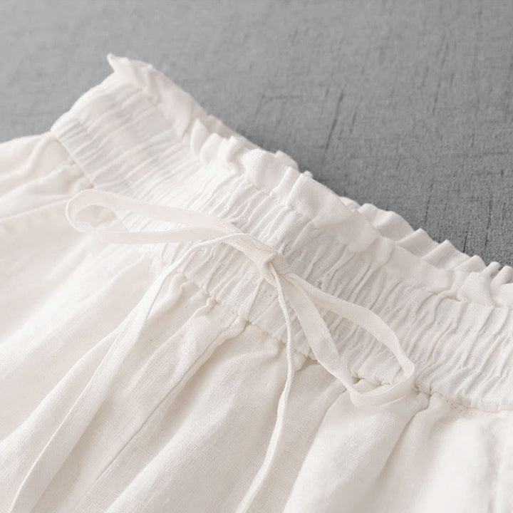 Buddha Stones, swobodne, wysokie, marszczone, ściągane sznurkiem, damskie, szerokie, bawełniane spodnie z kieszeniami - image 13