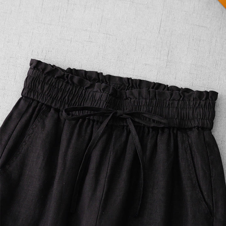 Buddha Stones, swobodne, wysokie, marszczone, ściągane sznurkiem, damskie, szerokie, bawełniane spodnie z kieszeniami - image 18