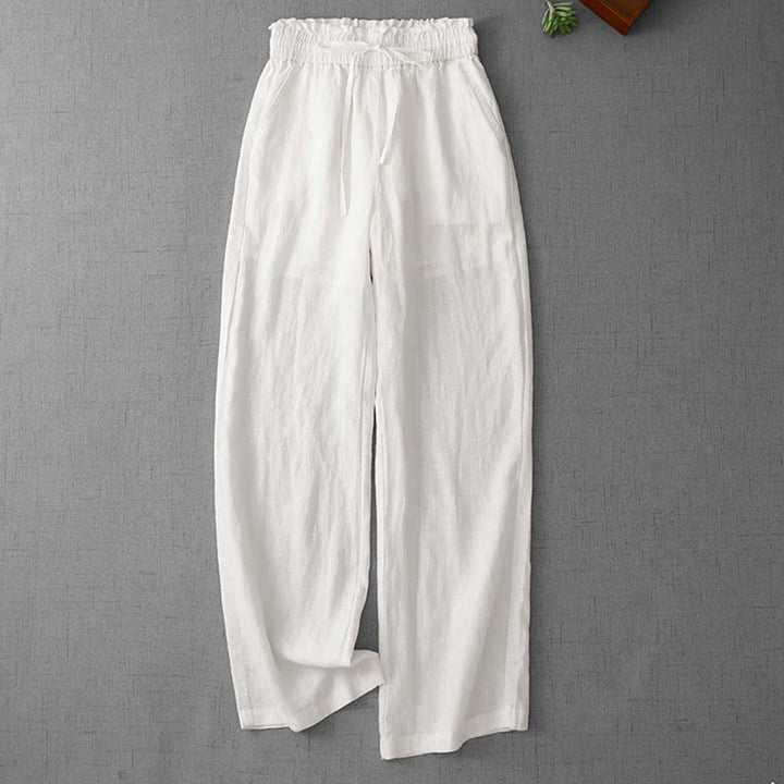Buddha Stones, swobodne, wysokie, marszczone, ściągane sznurkiem, damskie, szerokie, bawełniane spodnie z kieszeniami - Biały - US12, UK/AU16, EU44 (2XL) - image 10