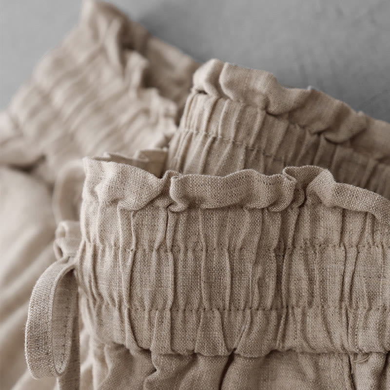 Buddha Stones, swobodne, wysokie, marszczone, ściągane sznurkiem, damskie, szerokie, bawełniane spodnie z kieszeniami - image 4