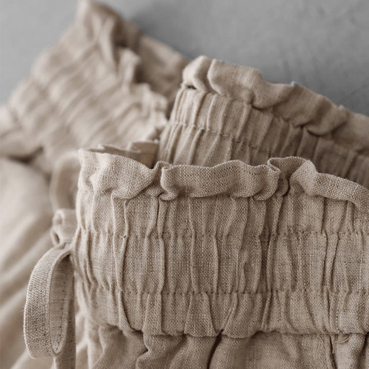 Buddha Stones, swobodne, wysokie, marszczone, ściągane sznurkiem, damskie, szerokie, bawełniane spodnie z kieszeniami - image 4