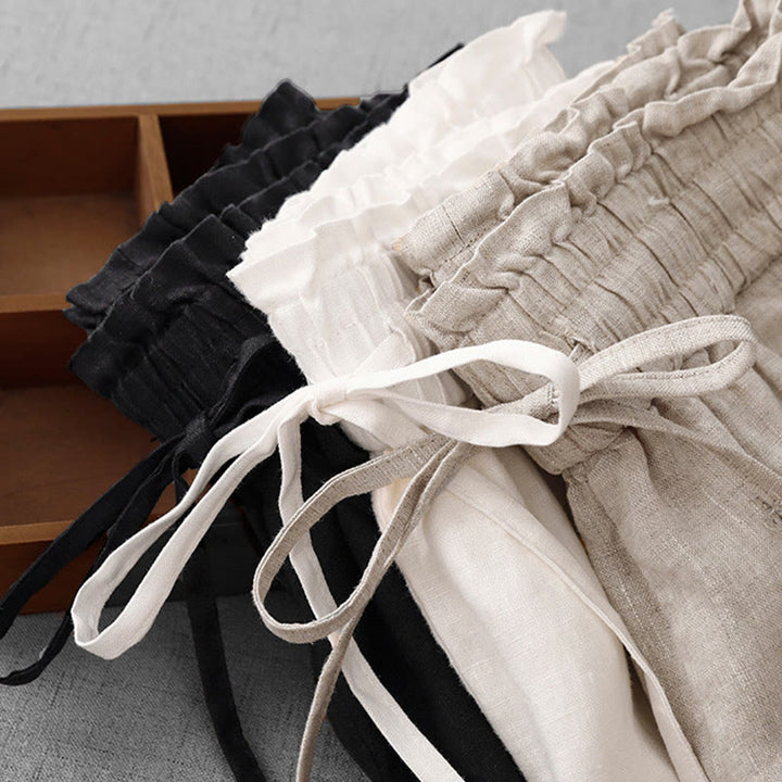 Buddha Stones, swobodne, wysokie, marszczone, ściągane sznurkiem, damskie, szerokie, bawełniane spodnie z kieszeniami - image 25