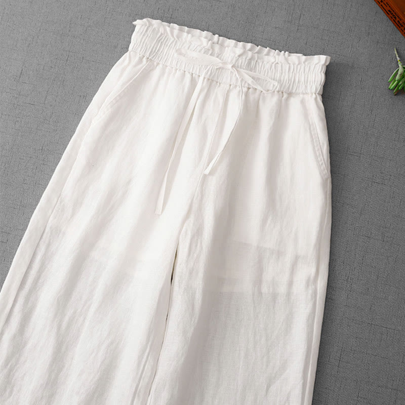 Buddha Stones, swobodne, wysokie, marszczone, ściągane sznurkiem, damskie, szerokie, bawełniane spodnie z kieszeniami - image 12