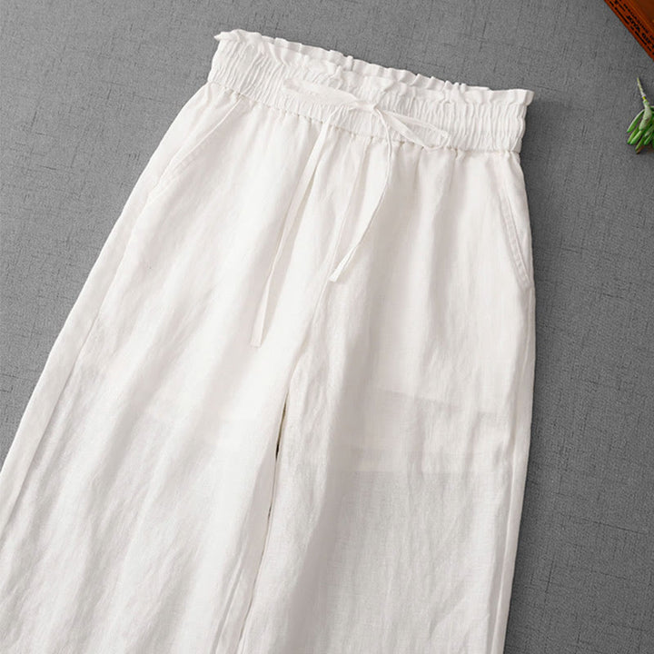 Buddha Stones, swobodne, wysokie, marszczone, ściągane sznurkiem, damskie, szerokie, bawełniane spodnie z kieszeniami - image 12