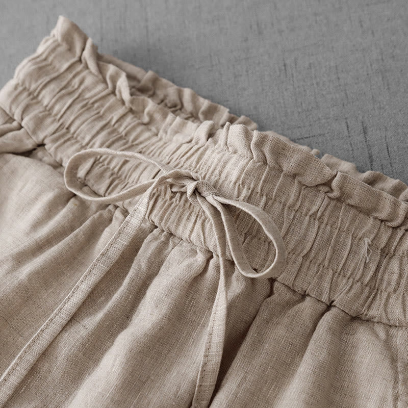 Buddha Stones, swobodne, wysokie, marszczone, ściągane sznurkiem, damskie, szerokie, bawełniane spodnie z kieszeniami - image 3