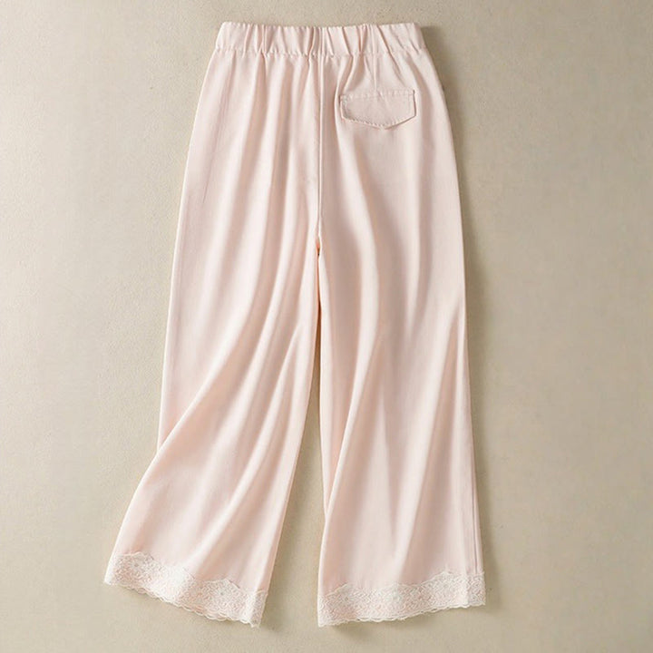 Buddha Stones Casual Koronkowe Patchworkowe Wzory Wysoki Stan Damskie Szerokie Nogawki Do Kostki Spodnie Z Kieszeniami Zamek Błyskawiczny - image 8