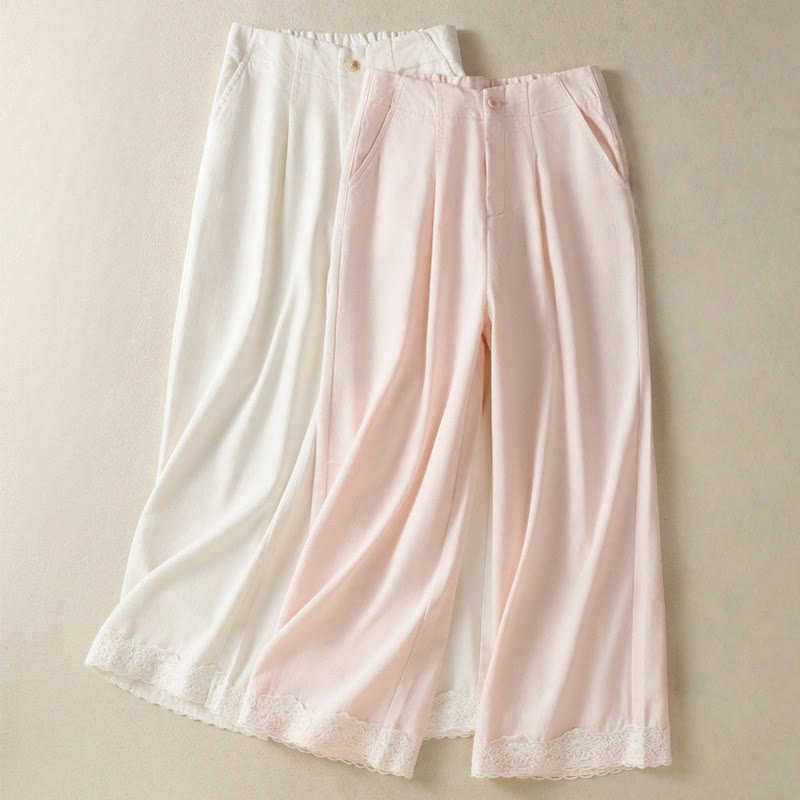 Buddha Stones Casual Koronkowe Patchworkowe Wzory Wysoki Stan Damskie Szerokie Nogawki Do Kostki Spodnie Z Kieszeniami Zamek Błyskawiczny - image 18