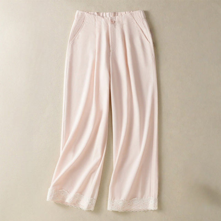 Buddha Stones Casual Koronkowe Patchworkowe Wzory Wysoki Stan Damskie Szerokie Nogawki Do Kostki Spodnie Z Kieszeniami Zamek Błyskawiczny - MistyRose - US8-10，UK/AU12-14，EU40-42 (2XL) - image 7