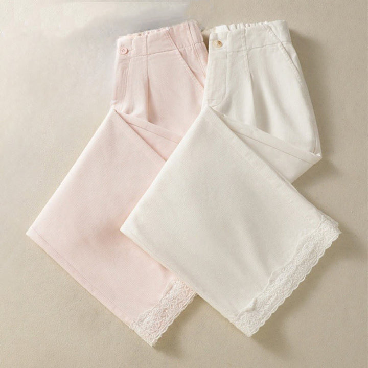 Buddha Stones Casual Koronkowe Patchworkowe Wzory Wysoki Stan Damskie Szerokie Nogawki Do Kostki Spodnie Z Kieszeniami Zamek Błyskawiczny - image 19