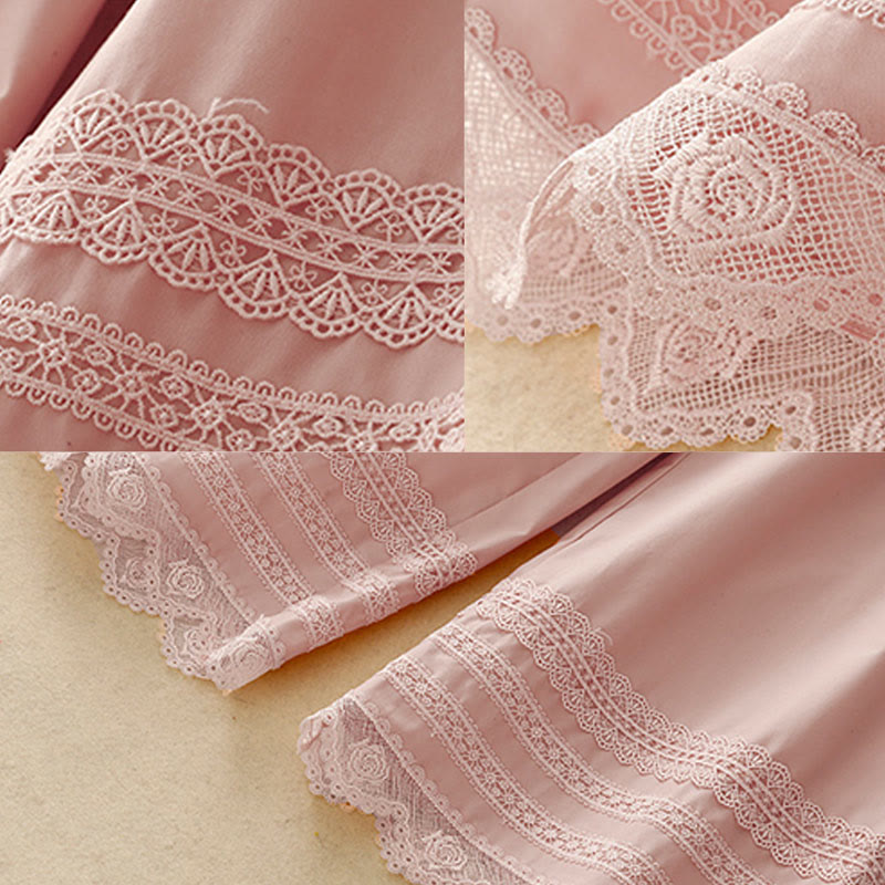 Spodnie damskie Buddha Stones Commute Plain Lace Patchwork Drawstring Design z szerokimi nogawkami i bawełnianymi kieszeniami do kostek - image 7