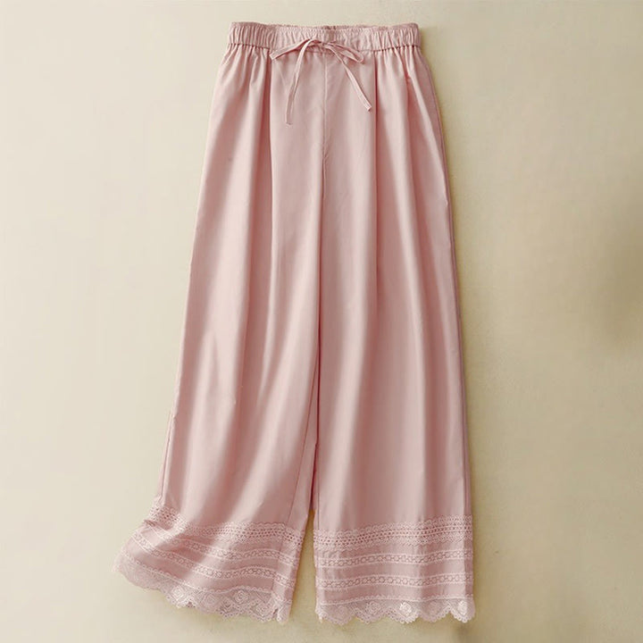 Spodnie damskie Buddha Stones Commute Plain Lace Patchwork Drawstring Design z szerokimi nogawkami i bawełnianymi kieszeniami do kostek - Jasnoróżowy - US12, UK/AU16, EU44 (2XL) - image 0