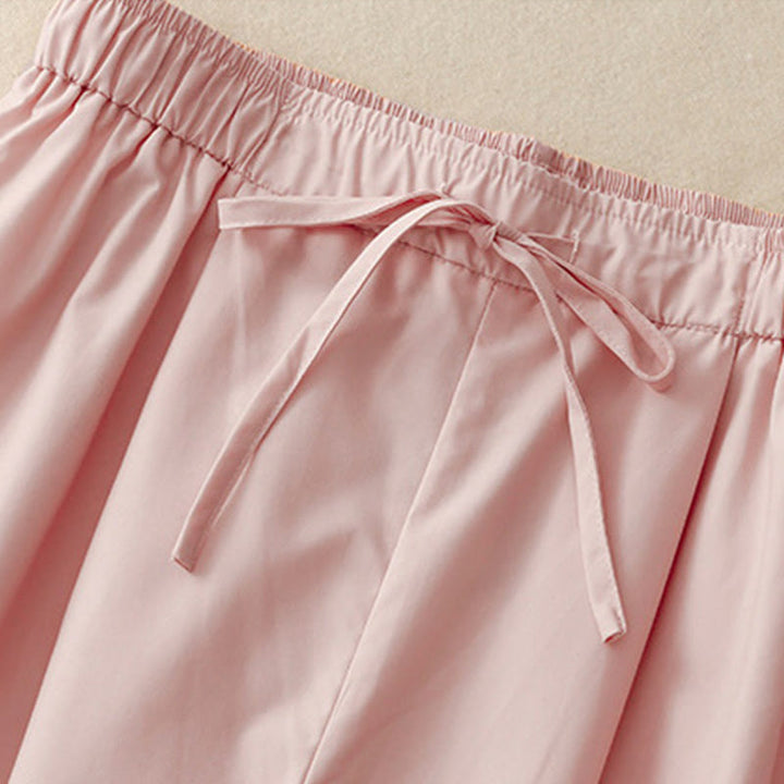 Spodnie damskie Buddha Stones Commute Plain Lace Patchwork Drawstring Design z szerokimi nogawkami i bawełnianymi kieszeniami do kostek - image 2