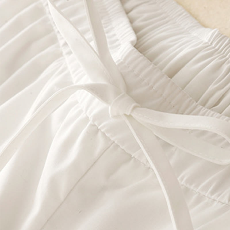 Spodnie damskie Buddha Stones Commute Plain Lace Patchwork Drawstring Design z szerokimi nogawkami i bawełnianymi kieszeniami do kostek - image 10