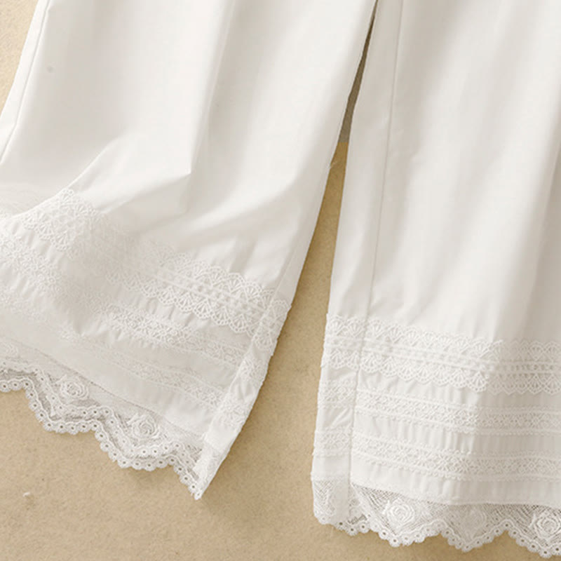 Spodnie damskie Buddha Stones Commute Plain Lace Patchwork Drawstring Design z szerokimi nogawkami i bawełnianymi kieszeniami do kostek - image 11