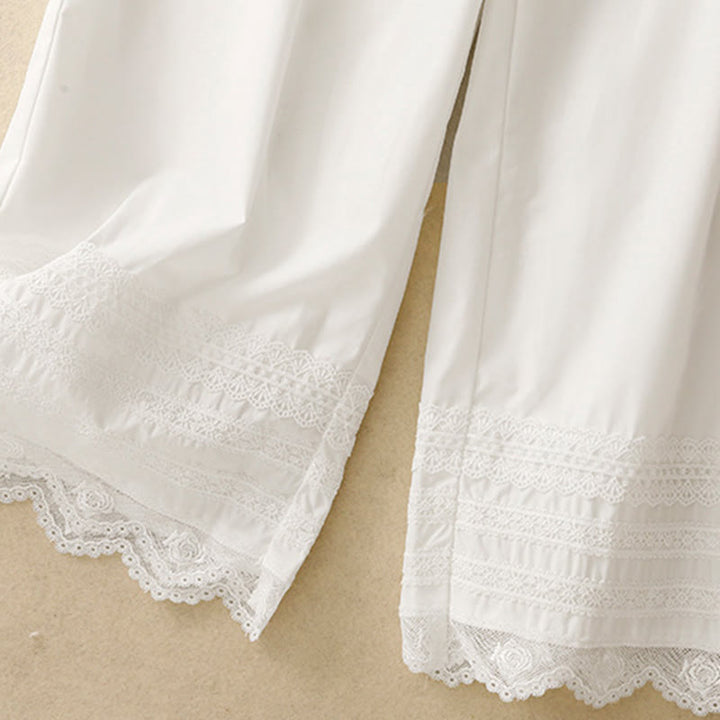 Spodnie damskie Buddha Stones Commute Plain Lace Patchwork Drawstring Design z szerokimi nogawkami i bawełnianymi kieszeniami do kostek - image 11