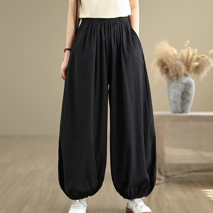 Spodnie damskie Buddha Stones Commute Summer Plain Cotton Bloomers z kieszeniami