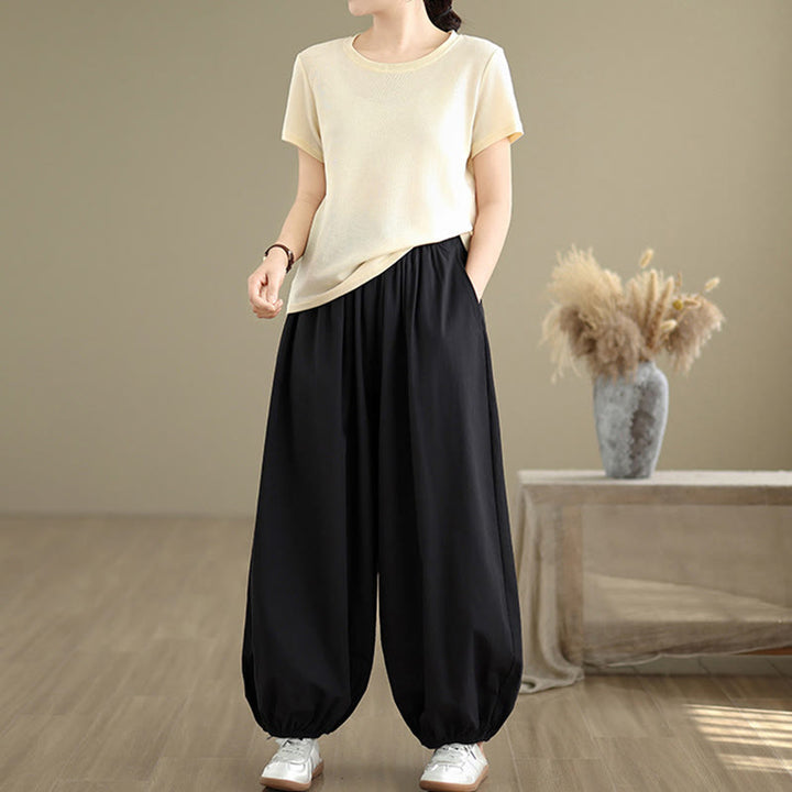 Spodnie damskie Buddha Stones Commute Summer Plain Cotton Bloomers z kieszeniami