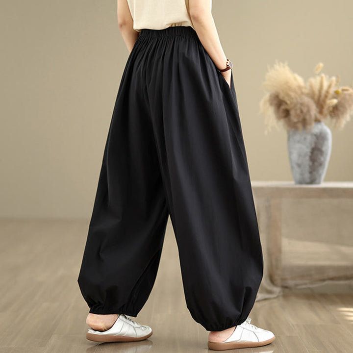 Spodnie damskie Buddha Stones Commute Summer Plain Cotton Bloomers z kieszeniami