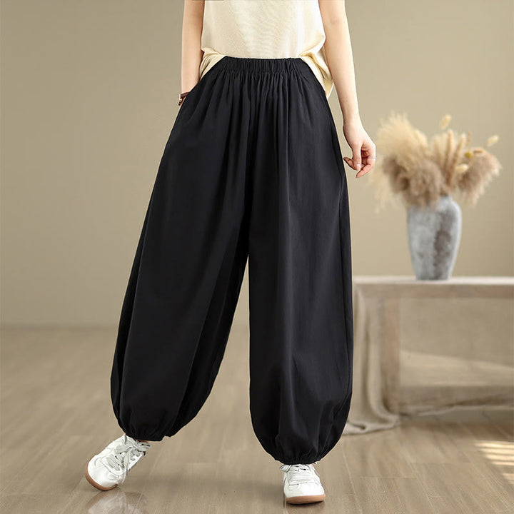 Spodnie damskie Buddha Stones Commute Summer Plain Cotton Bloomers z kieszeniami