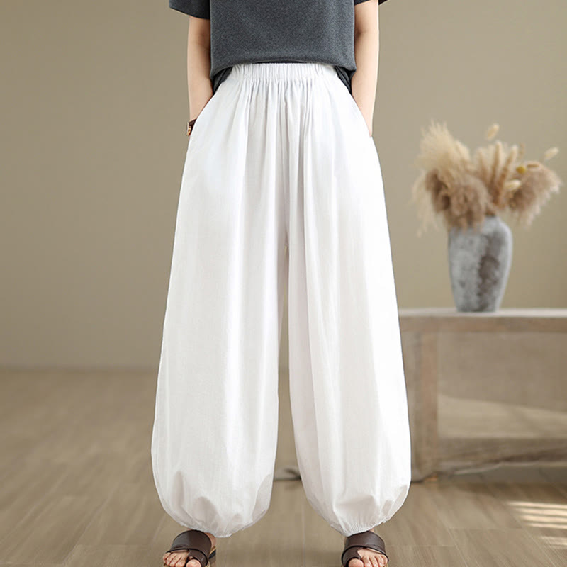 Spodnie damskie Buddha Stones Commute Summer Plain Cotton Bloomers z kieszeniami