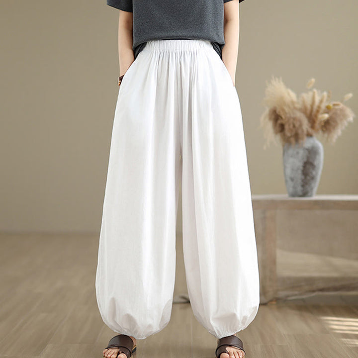 Spodnie damskie Buddha Stones Commute Summer Plain Cotton Bloomers z kieszeniami