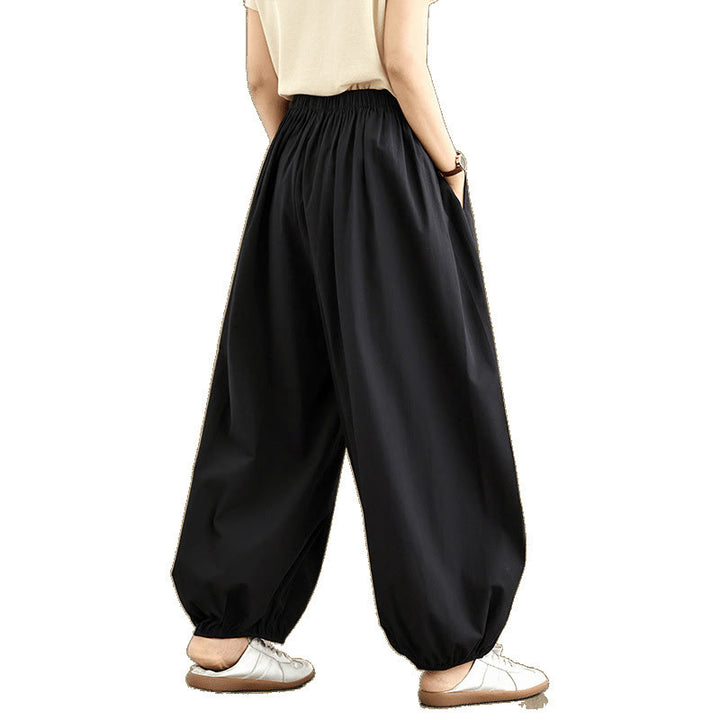 Spodnie damskie Buddha Stones Commute Summer Plain Cotton Bloomers z kieszeniami