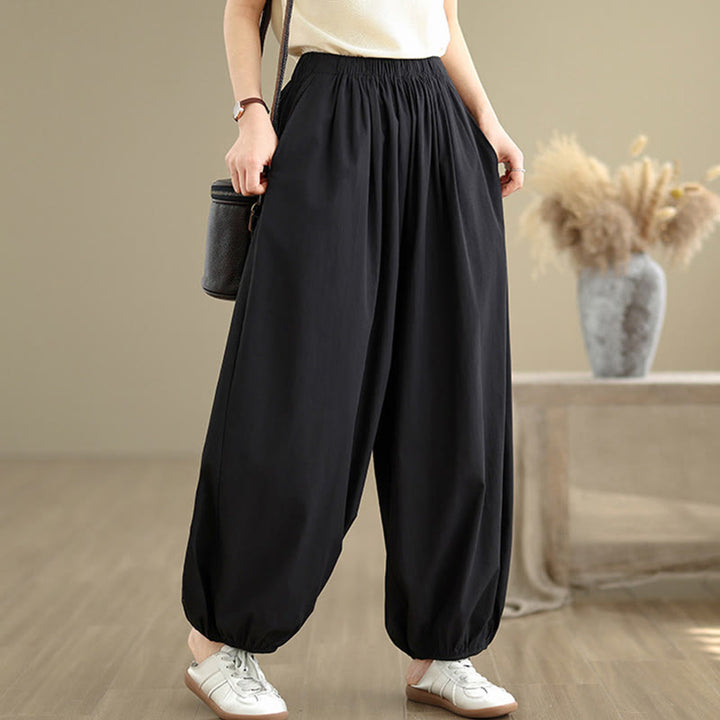 Spodnie damskie Buddha Stones Commute Summer Plain Cotton Bloomers z kieszeniami