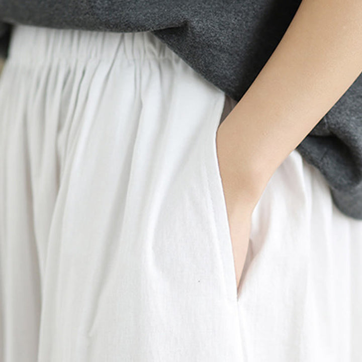 Spodnie damskie Buddha Stones Commute Summer Plain Cotton Bloomers z kieszeniami