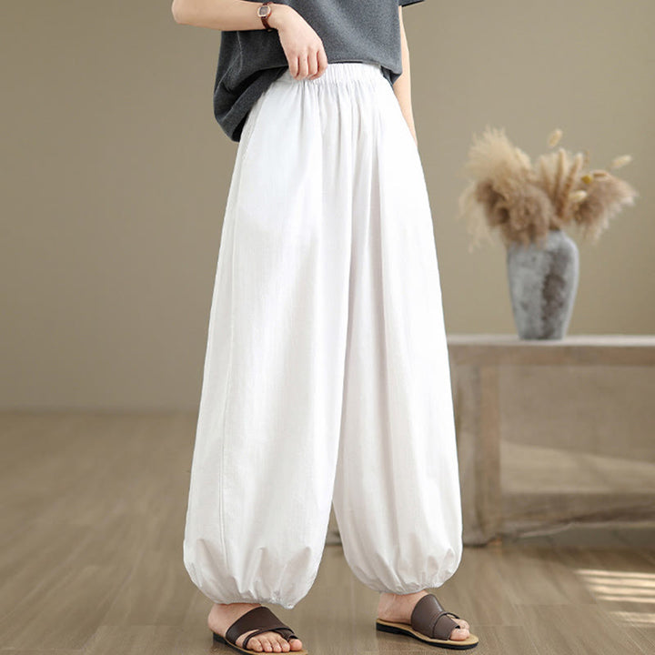 Spodnie damskie Buddha Stones Commute Summer Plain Cotton Bloomers z kieszeniami