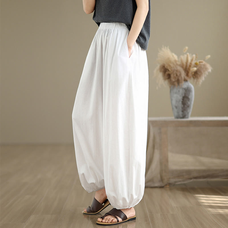 Spodnie damskie Buddha Stones Commute Summer Plain Cotton Bloomers z kieszeniami
