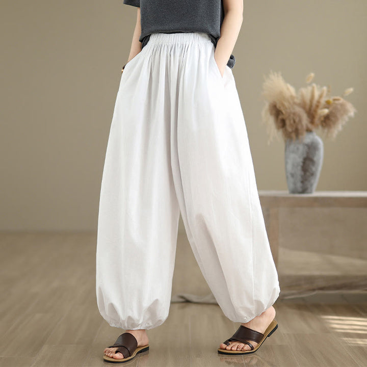 Spodnie damskie Buddha Stones Commute Summer Plain Cotton Bloomers z kieszeniami