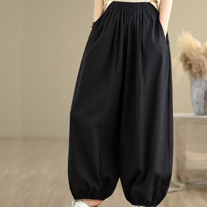 Spodnie damskie Buddha Stones Commute Summer Plain Cotton Bloomers z kieszeniami