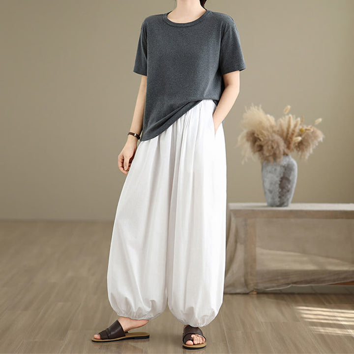 Spodnie damskie Buddha Stones Commute Summer Plain Cotton Bloomers z kieszeniami