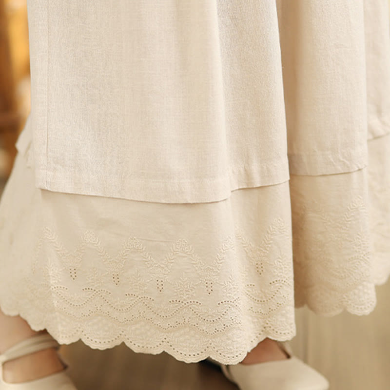 Buddha Stones Wiosna Haft Koronkowy Obszycie Patchwork Ściągacz Projekt Damskie Szerokie Nogawki Bawełniane Spodnie Z Kieszeniami - image 7