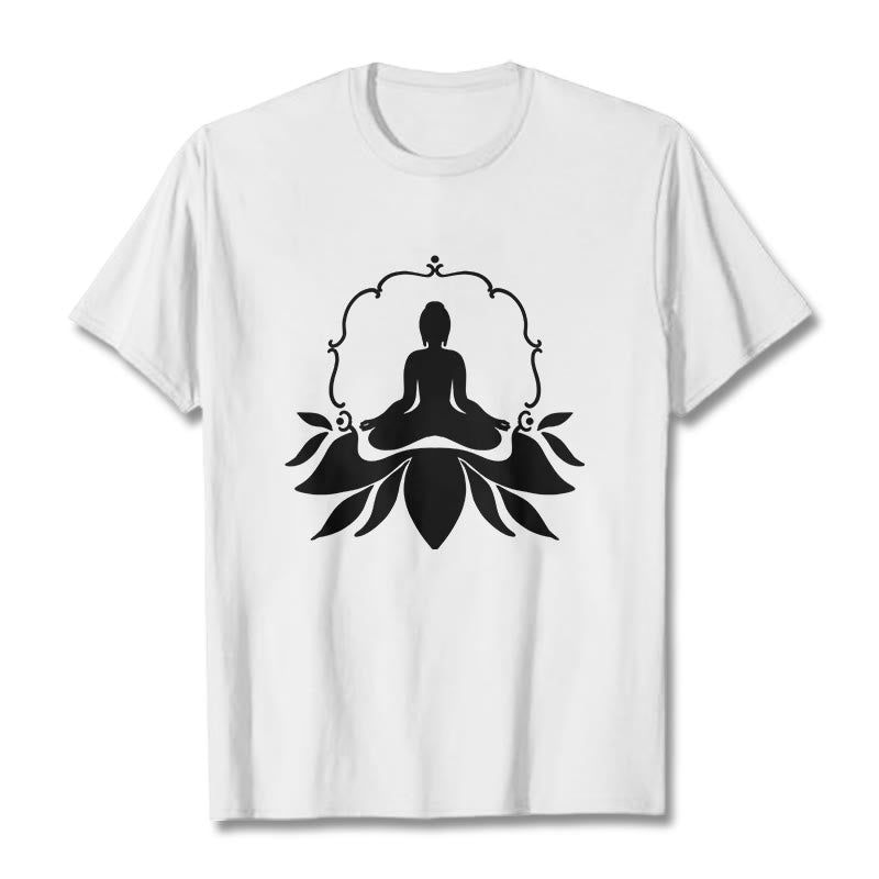 Koszulka z nadrukiem Buddha Stones Medytujący Budda Siedzący na Trawie - Biały - 2XL - image 5