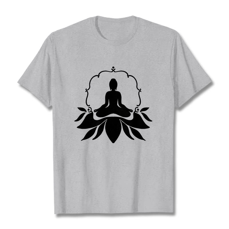 Koszulka z nadrukiem Buddha Stones Medytujący Budda Siedzący na Trawie - Jasnoszary - 2XL - image 19