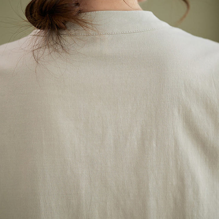 Buddha Stones 2 szt. Casual Jednokolorowe guziki Projekt Koszula z krótkim rękawem Spodnie z szerokimi nogawkami i kieszeniami Bawełniana odzież Zen Zestaw damski - image 22