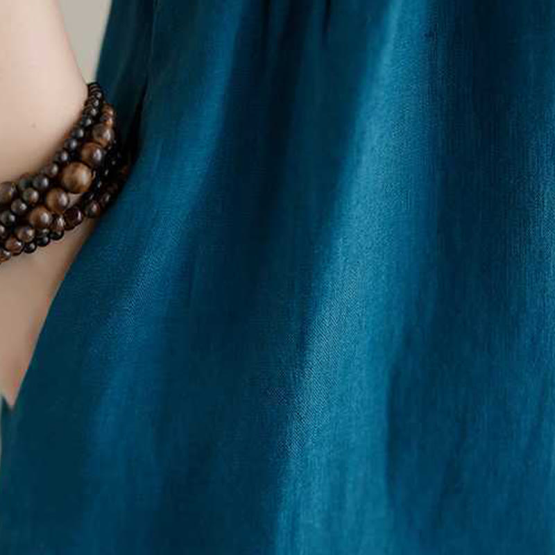 Sukienka midi z krótkim rękawem i kieszeniami, z kołnierzykiem w kształcie Buddha Stones , guzikami i lnianą podszewką - image 23