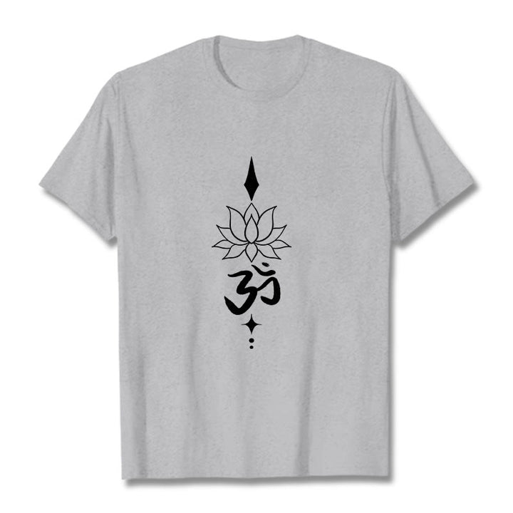 Buddha Stones Om Symbol Lotosu Koszulka T-shirt - Jasnoszary - 2XL - image 10