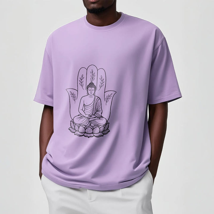 Buddha Stones Medytujący Budda Siedzący Ręka Liście Podstawa Lotosu Koszulka T-shirt - image 18