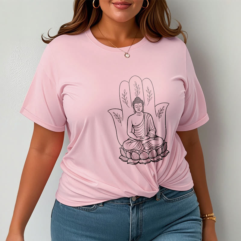 Buddha Stones Medytujący Budda Siedzący Ręka Liście Podstawa Lotosu Koszulka T-shirt - image 14