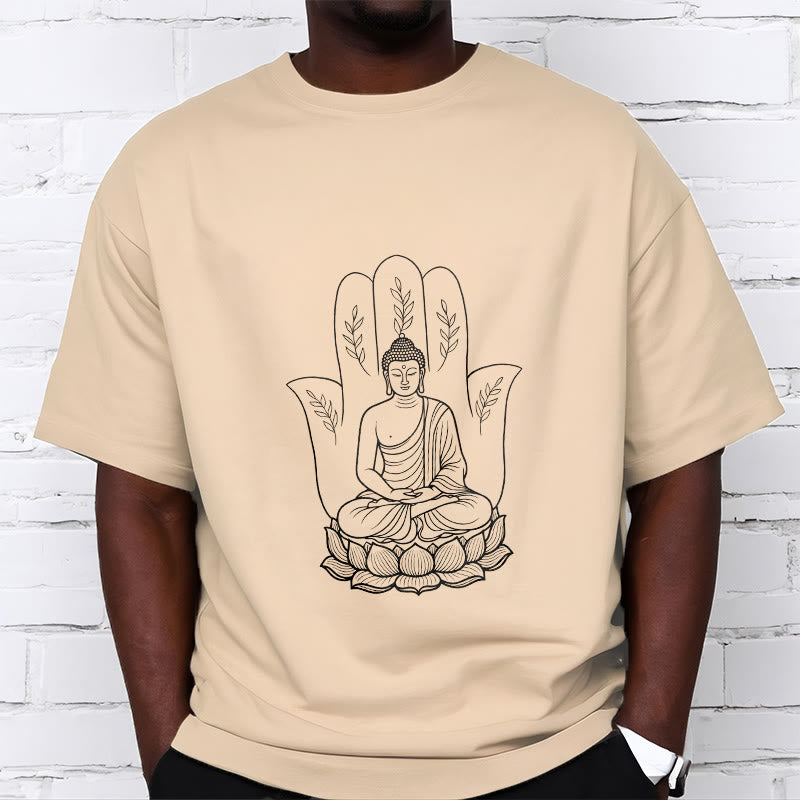 Buddha Stones Medytujący Budda Siedzący Ręka Liście Podstawa Lotosu Koszulka T-shirt - image 10