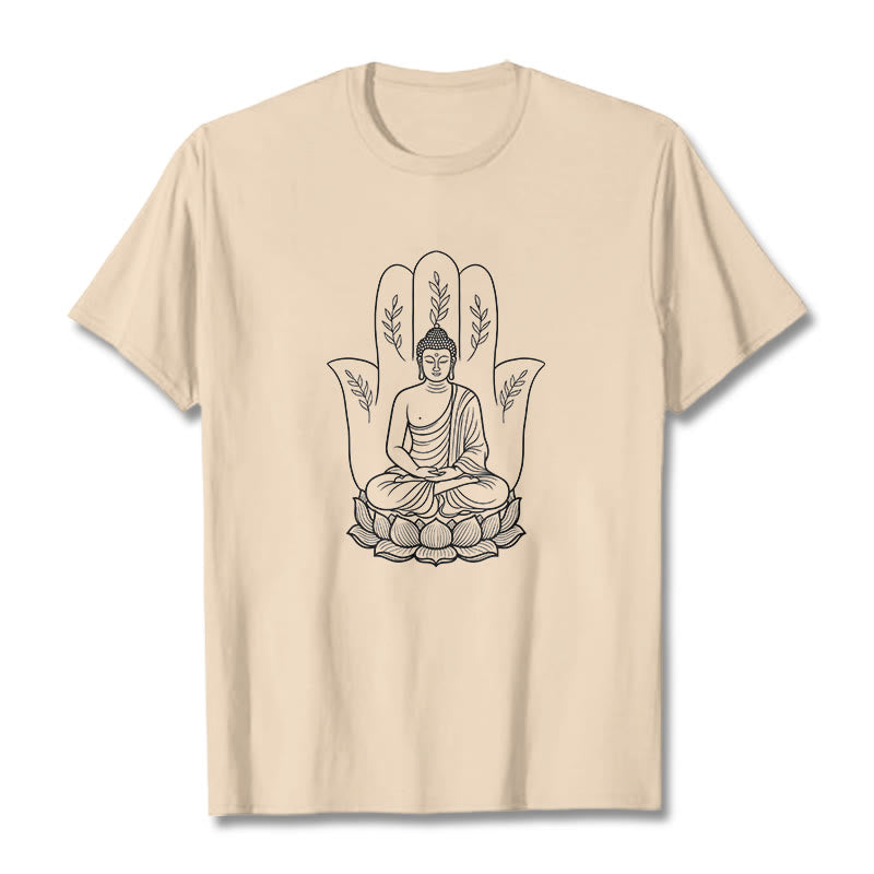 Buddha Stones Medytujący Budda Siedzący Ręka Liście Podstawa Lotosu Koszulka T-shirt - For - 2XL - image 8