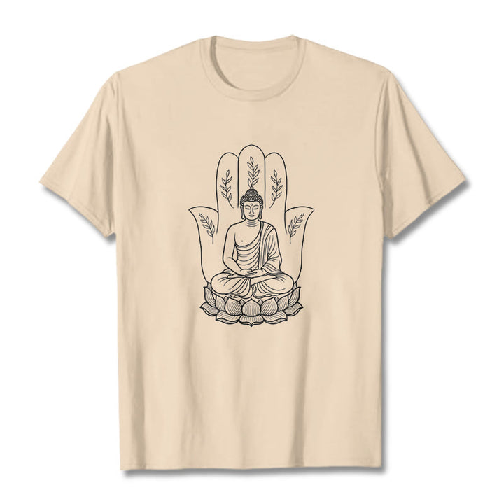 Buddha Stones Medytujący Budda Siedzący Ręka Liście Podstawa Lotosu Koszulka T-shirt - For - 2XL - image 8