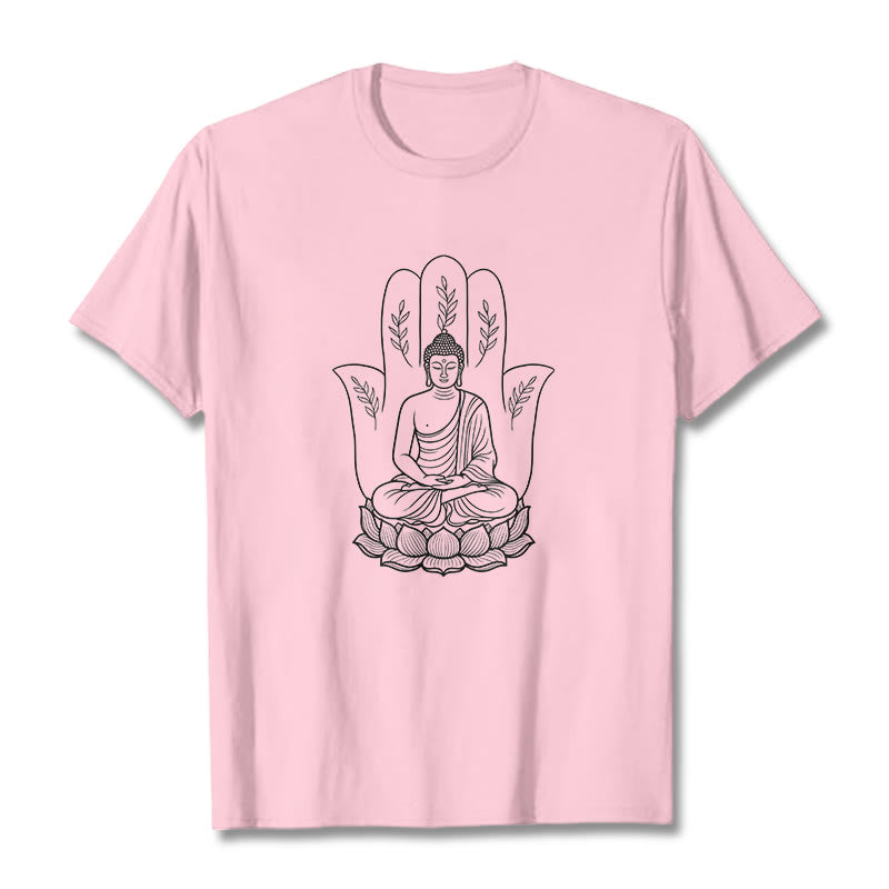 Buddha Stones Medytujący Budda Siedzący Ręka Liście Podstawa Lotosu Koszulka T-shirt - Jasnoróżowy - 2XL - image 12