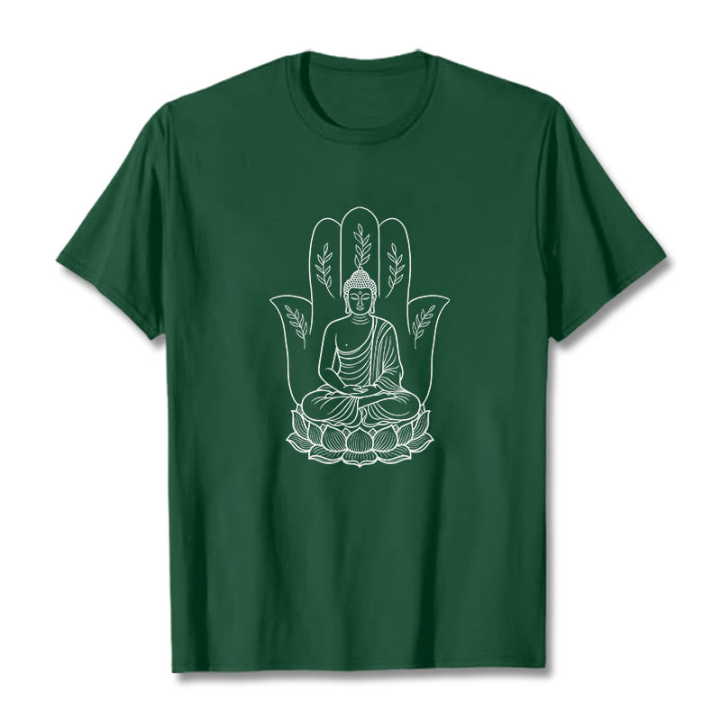 Buddha Stones Medytujący Budda Siedzący Ręka Liście Podstawa Lotosu Koszulka T-shirt - ForestGreen - 2XL - image 10