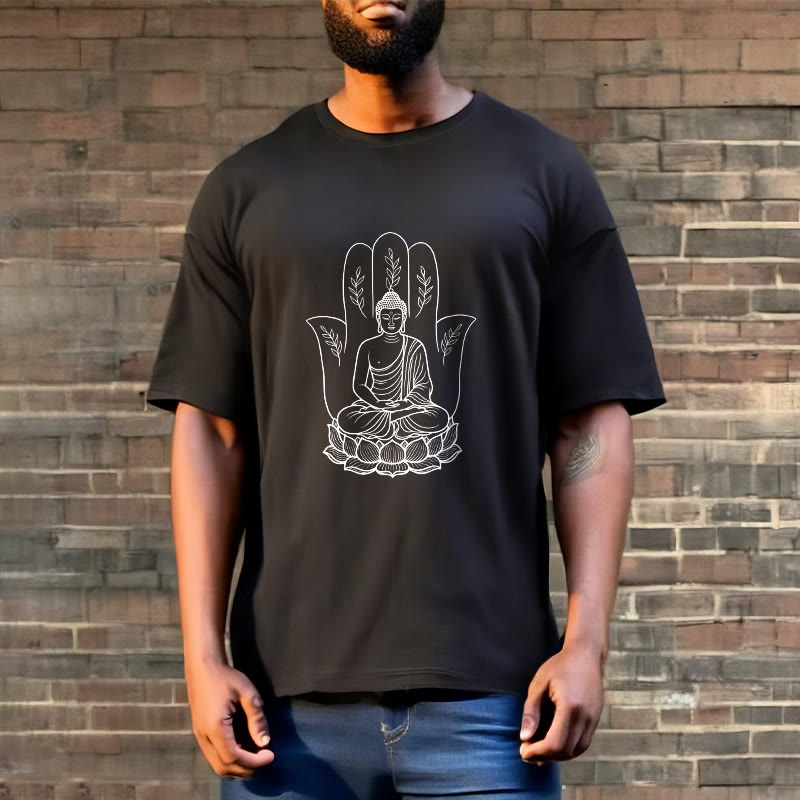 Buddha Stones Medytujący Budda Siedzący Ręka Liście Podstawa Lotosu Koszulka T-shirt - image 6